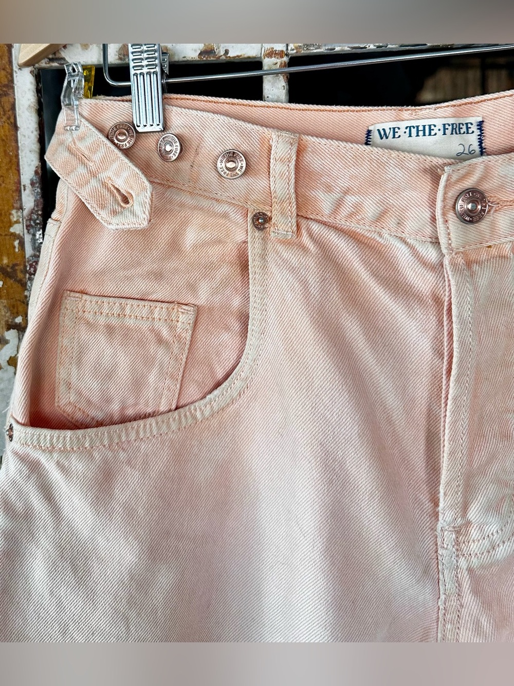 NWOT Free People We The Free Electric Feels Dropped Wide Leg Jeans Peach 26 - Picture 5 of 8